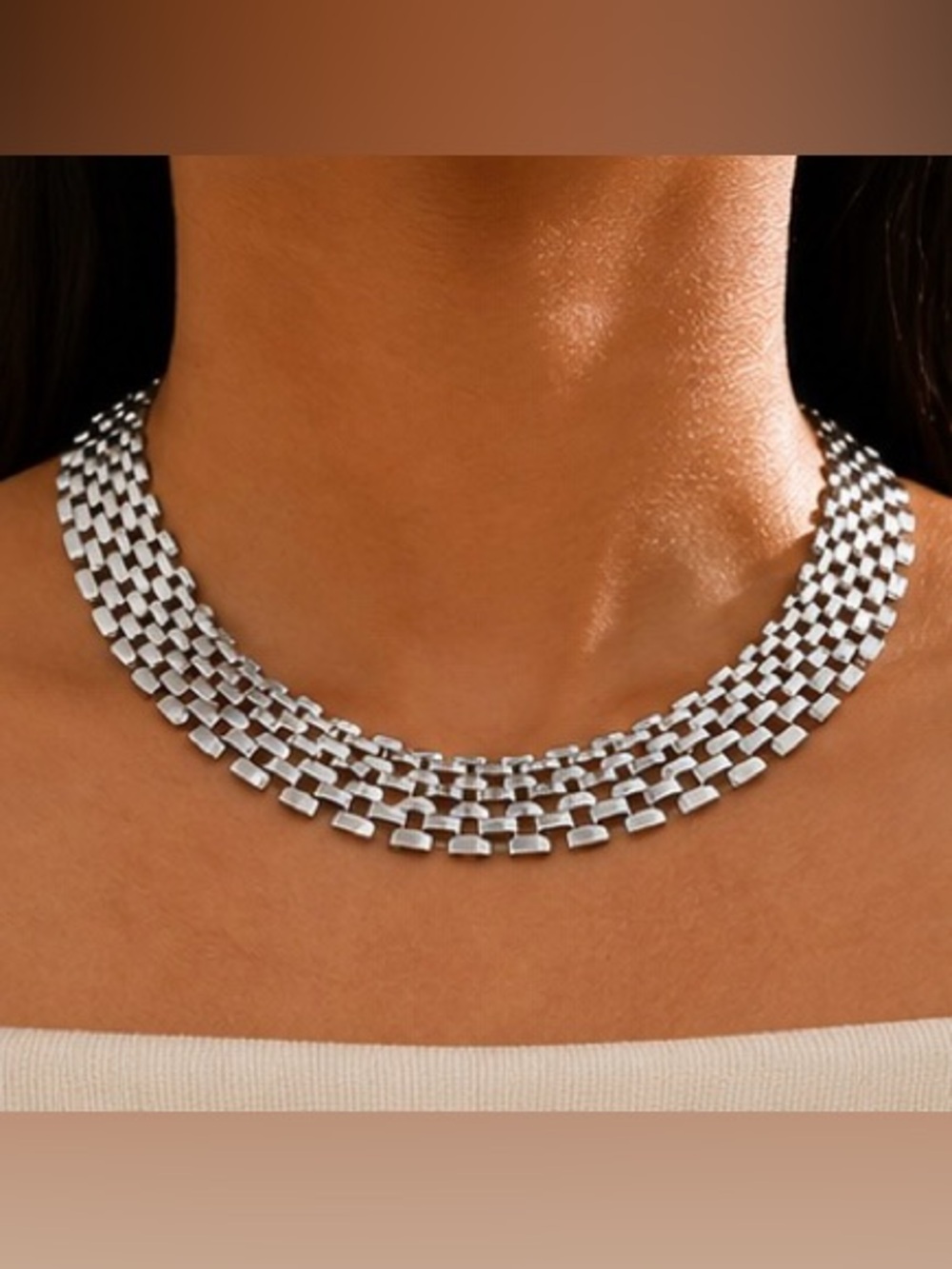 Silver Multi-Layer Statement Necklace | Geometric Chain Choker | Modern